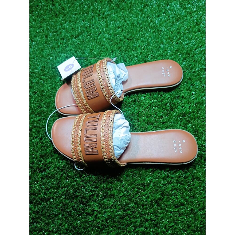 A New Day 'Tulum' Cognac Brown Woven Slide Sandals 6.5 - Picture 3 of 7